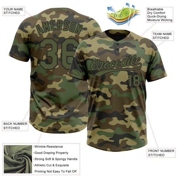 Custom Camo Olive-Black Salute To Service Two-Button Unisex Softball Jersey - Image 3