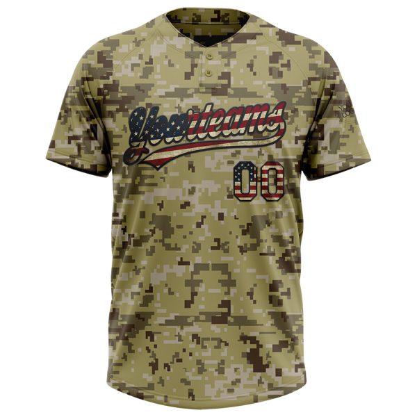 Custom Camo Vintage USA Flag-Black Salute To Service Two-Button Unisex Softball Jersey - Image 2