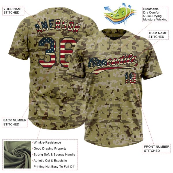 Custom Camo Vintage USA Flag-Black Salute To Service Two-Button Unisex Softball Jersey - Image 3