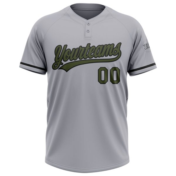Custom Gray Olive-Black Two-Button Unisex Softball Jersey - Image 2