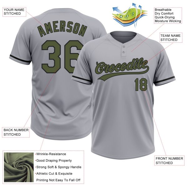 Custom Gray Olive-Black Two-Button Unisex Softball Jersey - Image 3