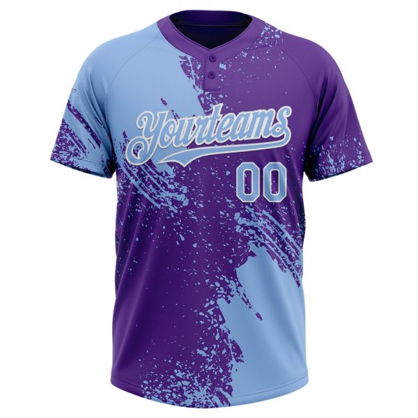 Custom Light Blue Purple-White 3D Pattern Abstract Brush Stroke Two-Button Unisex Softball Jersey - Image 2