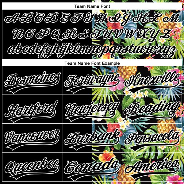 Custom Black White 3D Pattern Hawaii Tropical Pineapples, Palm Leaves And Flowers Two-Button Unisex Softball Jersey - Image 4