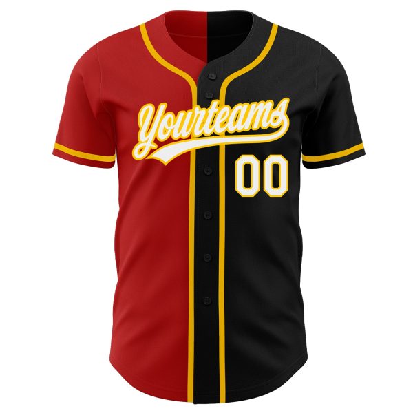 Custom Black White Red-Gold Authentic Split Fashion Baseball Jersey - Image 2