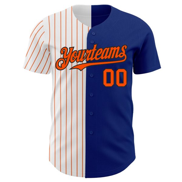 Custom Royal Black-Orange Pinstripe Authentic Split Fashion Baseball Jersey - Image 2
