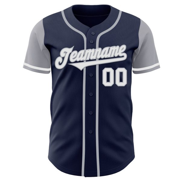 Custom Navy White-Gray Authentic Two Tone Baseball Jersey - Image 2