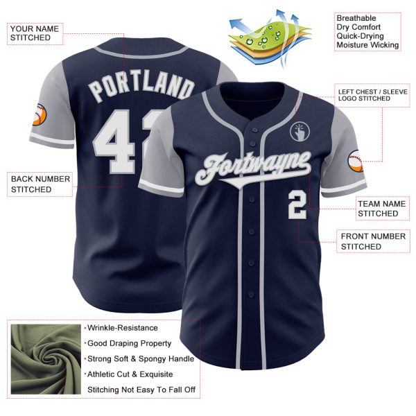 Custom Navy White-Gray Authentic Two Tone Baseball Jersey - Image 3