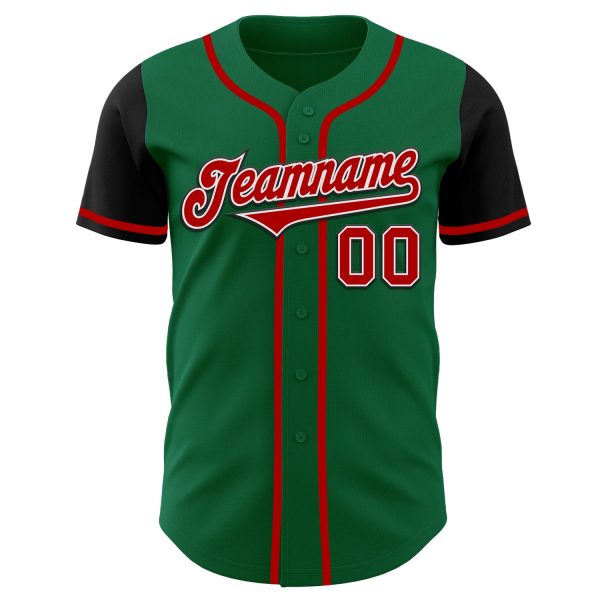 Custom Kelly Green Red-Black Authentic Two Tone Baseball Jersey - Image 2