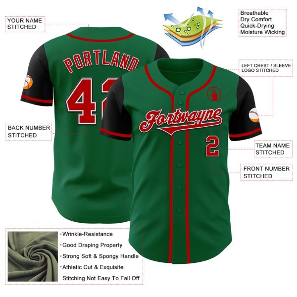 Custom Kelly Green Red-Black Authentic Two Tone Baseball Jersey - Image 3