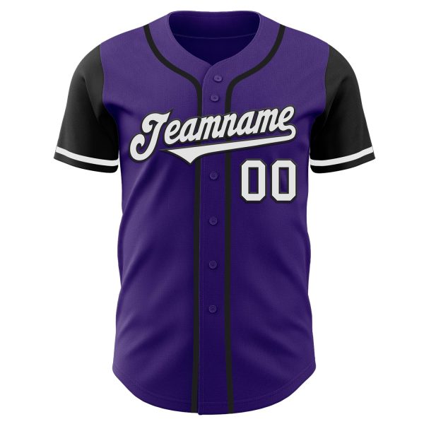 Custom Purple White-Black Authentic Two Tone Baseball Jersey - Image 2