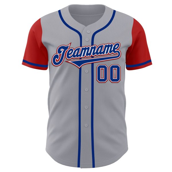 Custom Gray Royal-Red Authentic Two Tone Baseball Jersey - Image 2