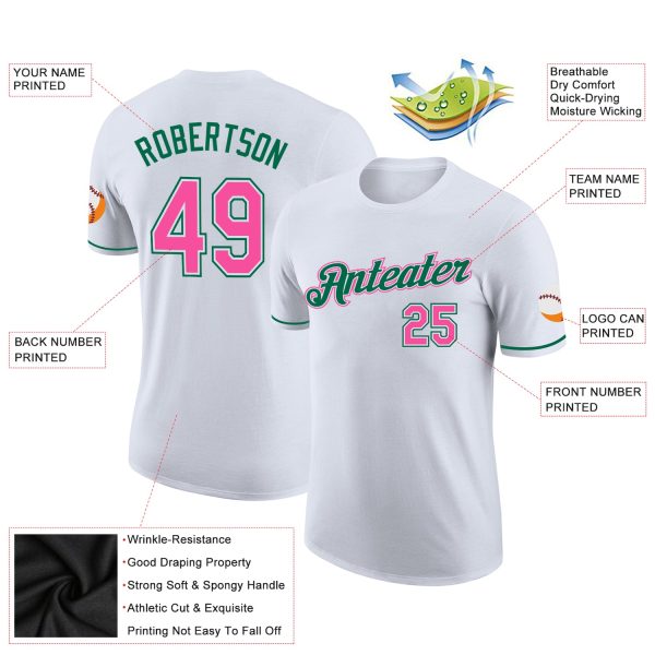 Custom White Pink-Kelly Green Performance T-Shirt - Image 2