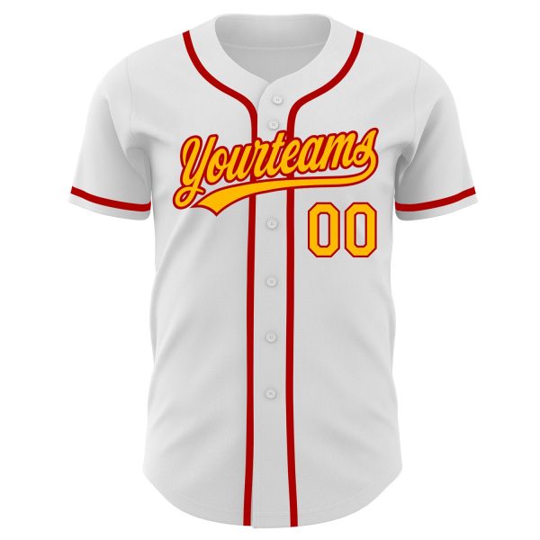 Custom White Gold-Red Authentic Baseball Jersey - Image 2