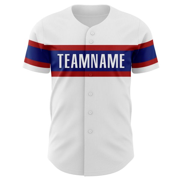 Custom White Royal-Red Authentic Baseball Jersey - Image 2