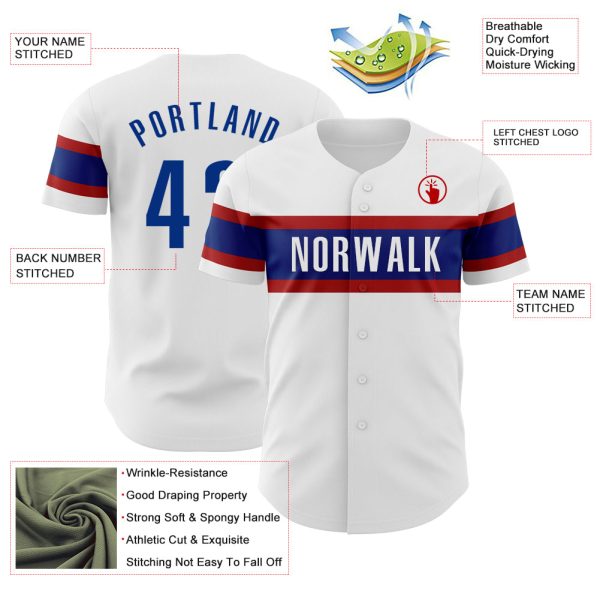 Custom White Royal-Red Authentic Baseball Jersey - Image 3
