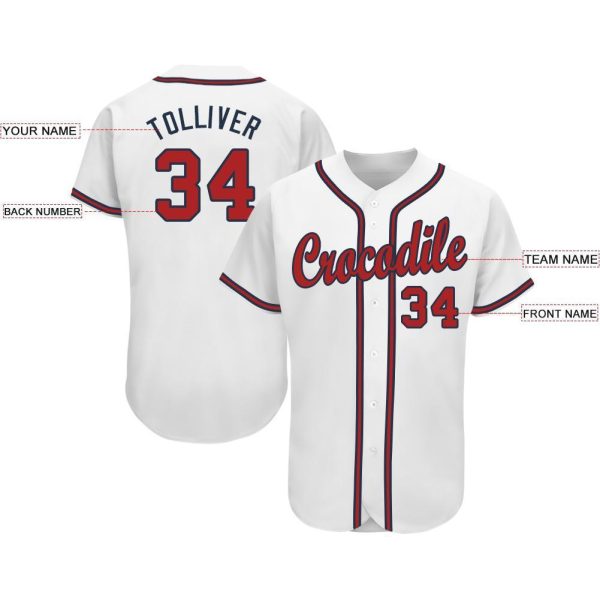 Custom White Red-Navy Baseball Jersey - Image 3