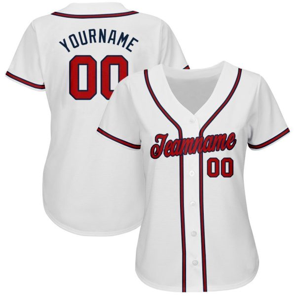 Custom White Red-Navy Baseball Jersey - Image 2