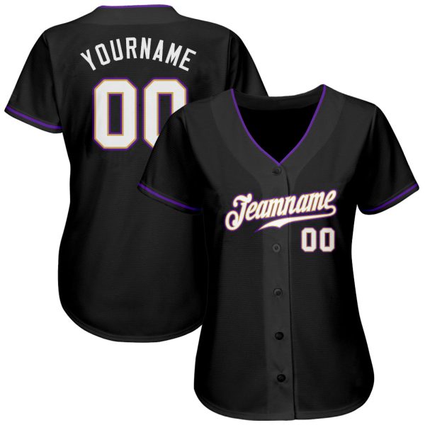 Custom Black White-Purple Authentic Baseball Jersey - Image 2