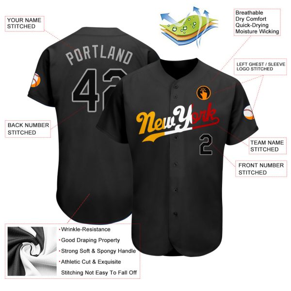 Custom Black Black-Gold Authentic Split Fashion Baseball Jersey - Image 3