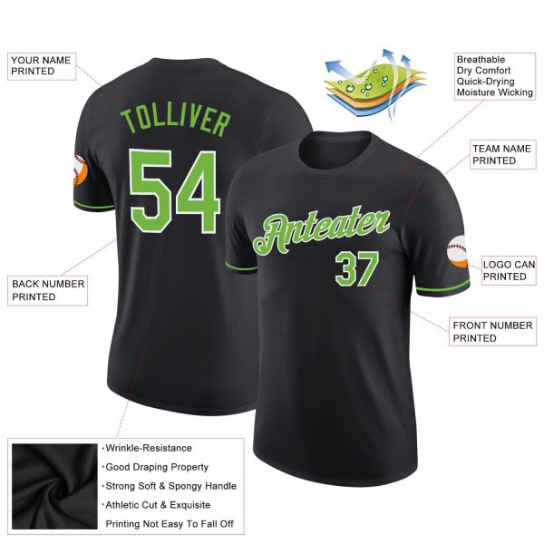 Custom Black Neon Green-White Performance T-Shirt - Image 2
