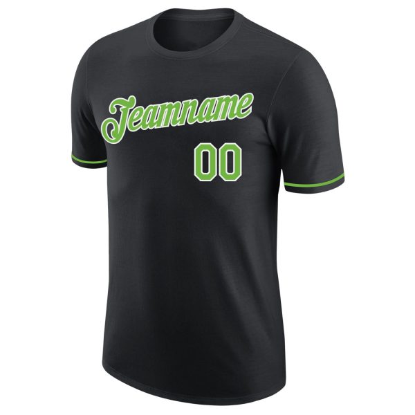 Custom Black Neon Green-White Performance T-Shirt - Image 5