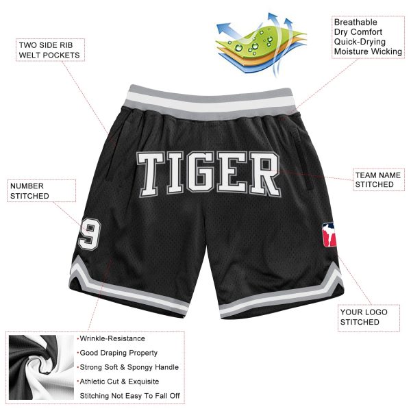 Custom Black White-Gray Authentic Throwback Basketball Shorts - Image 2