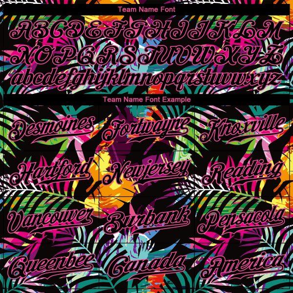 Custom Black Black-Pink 3D Pattern Design Tropical Palm Leaves Authentic Baseball Jersey - Image 4