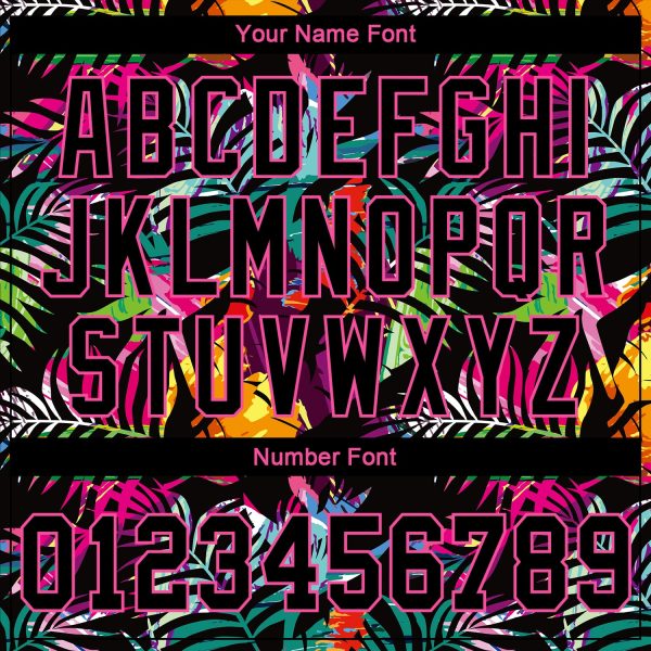Custom Black Black-Pink 3D Pattern Design Tropical Palm Leaves Authentic Baseball Jersey - Image 5
