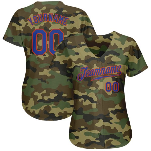 Custom Camo Royal-Orange Authentic Salute To Service Baseball Jersey - Image 2
