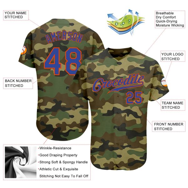 Custom Camo Royal-Orange Authentic Salute To Service Baseball Jersey - Image 3