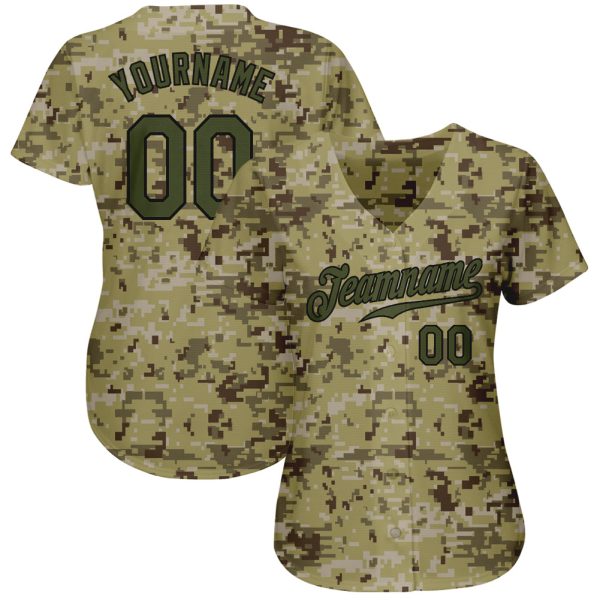 Custom Camo Olive-Black Authentic Salute To Service Baseball Jersey - Image 2