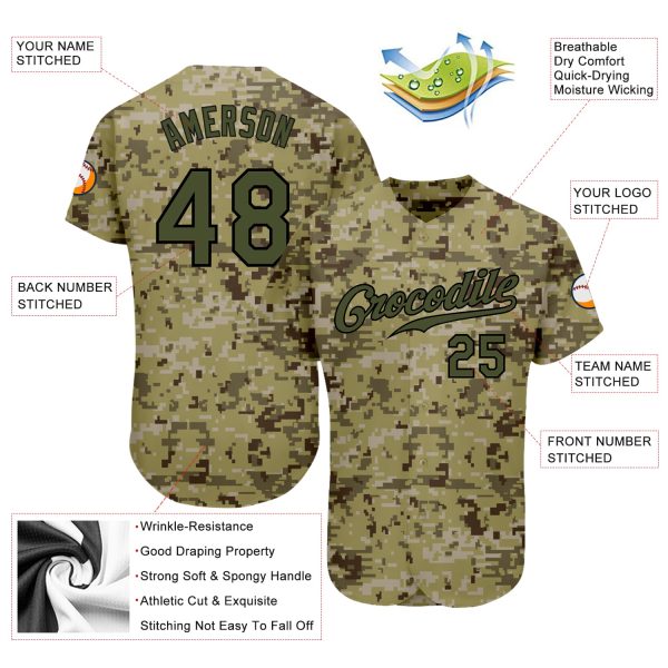 Custom Camo Olive-Black Authentic Salute To Service Baseball Jersey - Image 3