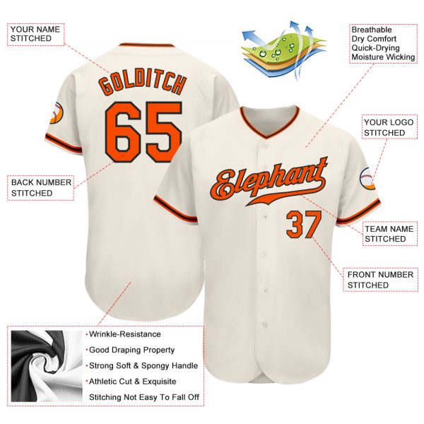 Custom Cream Orange-Black Authentic Baseball Jersey - Image 3