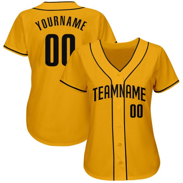 Custom Gold Black Authentic Baseball Jersey - Image 2