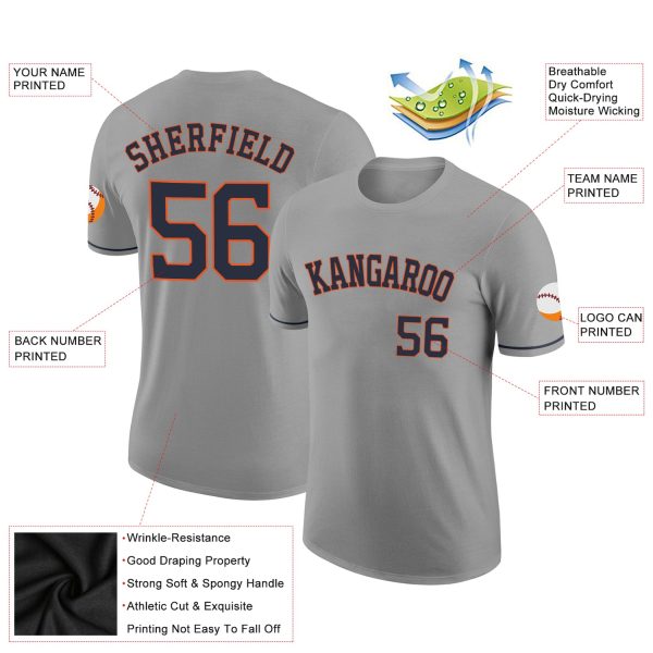 Custom Gray Navy-Orange Performance T-Shirt - Image 2