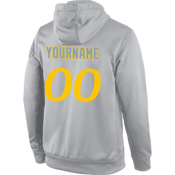 Custom Stitched Gray Gold Sports Pullover Sweatshirt Hoodie - Image 3