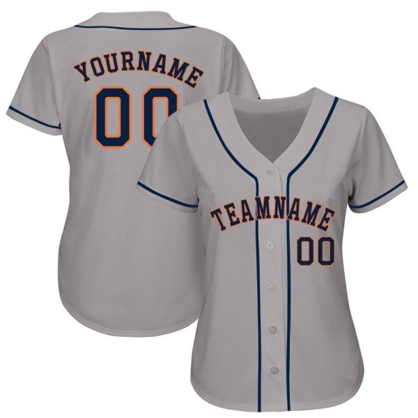 Custom Gray Navy-Orange Baseball Jersey - Image 2