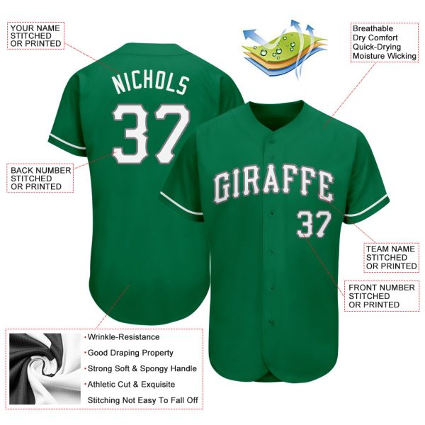 Custom Kelly Green White-Gray Authentic St. Patrick's Day Baseball Jersey - Image 3