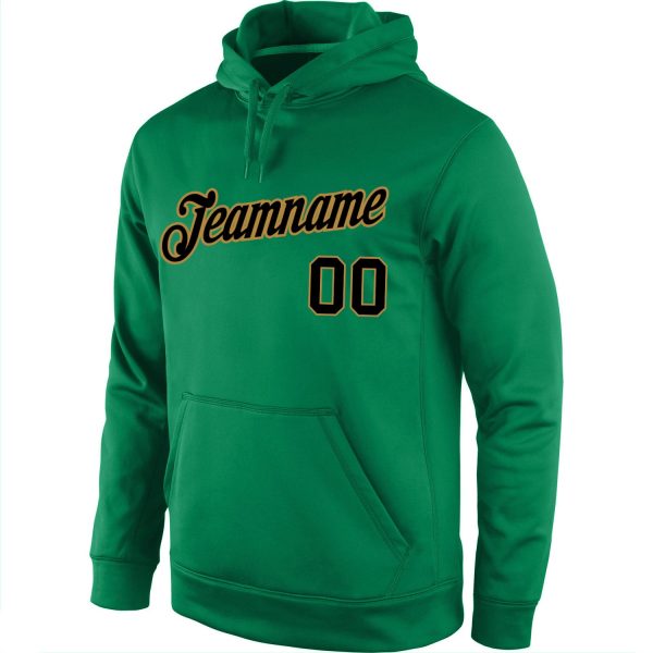 Custom Stitched Kelly Green Black-Old Gold Sports Pullover Sweatshirt Hoodie - Image 2