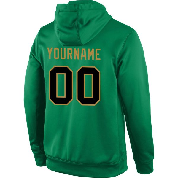 Custom Stitched Kelly Green Black-Old Gold Sports Pullover Sweatshirt Hoodie - Image 3