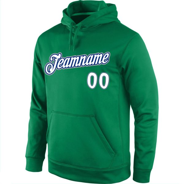 Custom Stitched Kelly Green White-Royal Sports Pullover Sweatshirt Hoodie - Image 2