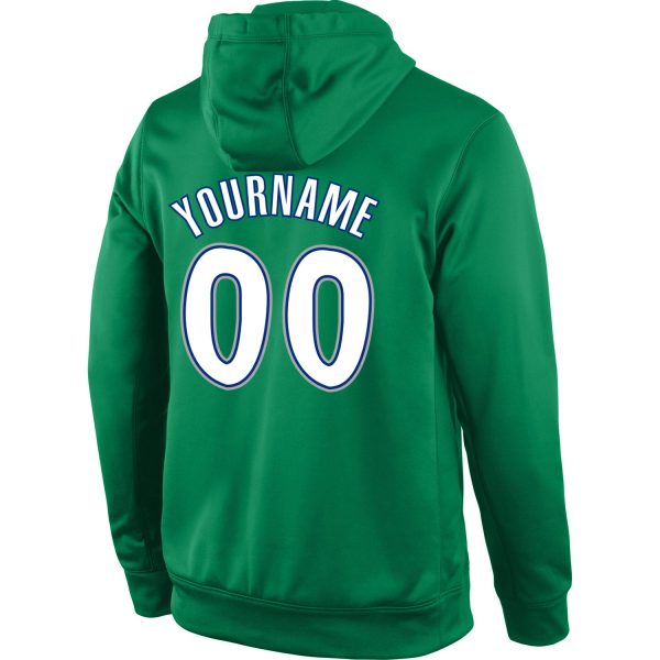 Custom Stitched Kelly Green White-Royal Sports Pullover Sweatshirt Hoodie - Image 3