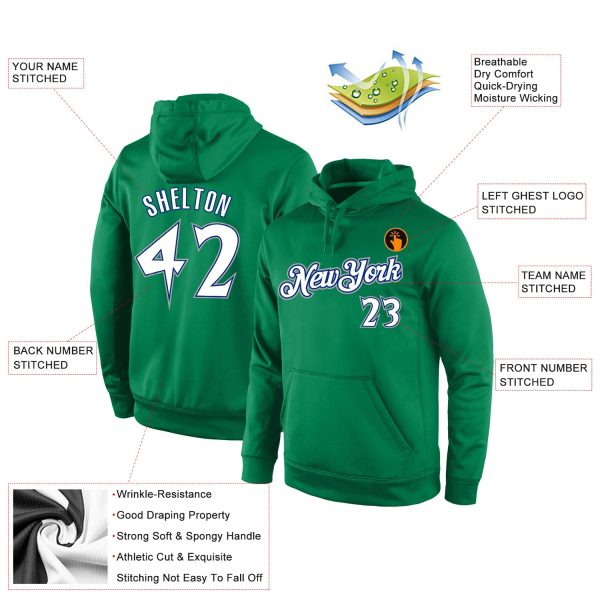 Custom Stitched Kelly Green White-Royal Sports Pullover Sweatshirt Hoodie - Image 4