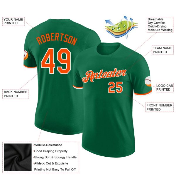 Custom Kelly Green Orange-White Performance T-Shirt - Image 2