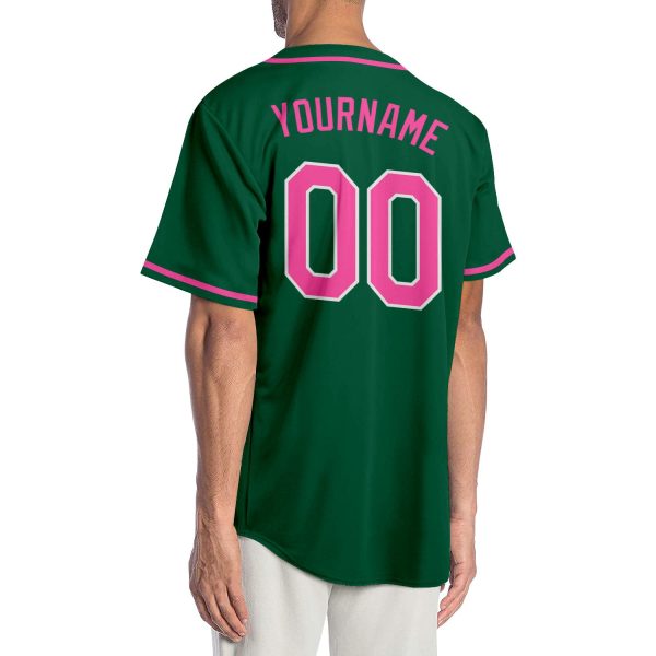 Custom Kelly Green Pink-White Authentic Baseball Jersey - Image 2