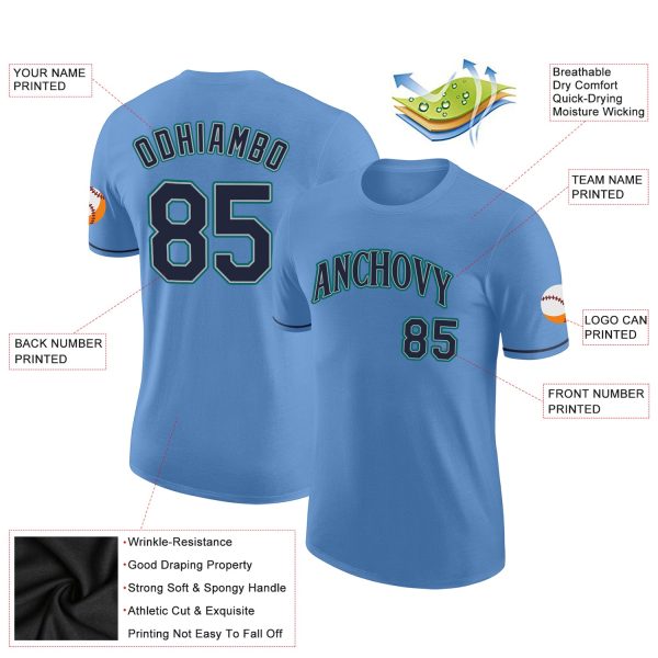 Custom Light Blue Navy-Aqua Performance T-Shirt - Image 2