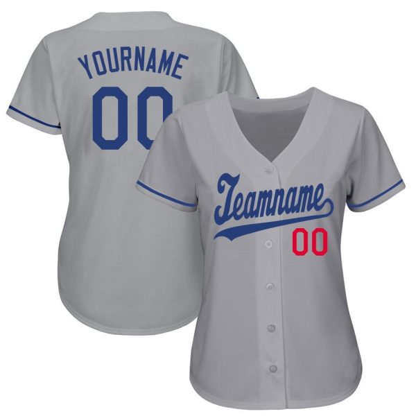 Custom Gray Royal-Red Baseball Jersey - Image 2