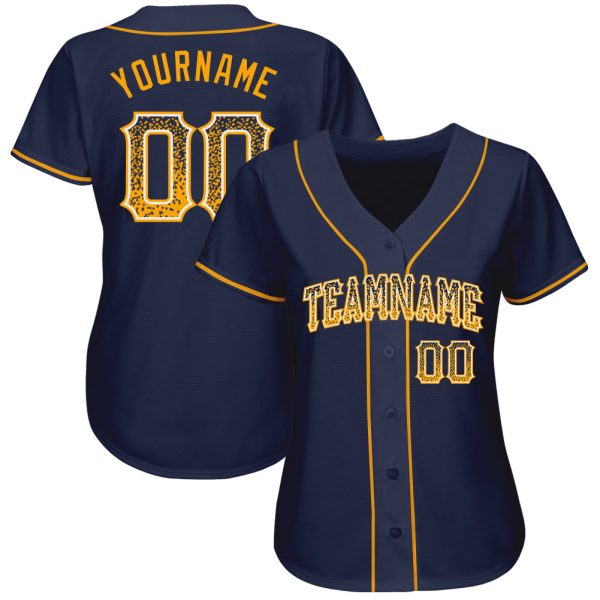 Custom Navy Gold-White Authentic Drift Fashion Baseball Jersey - Image 2