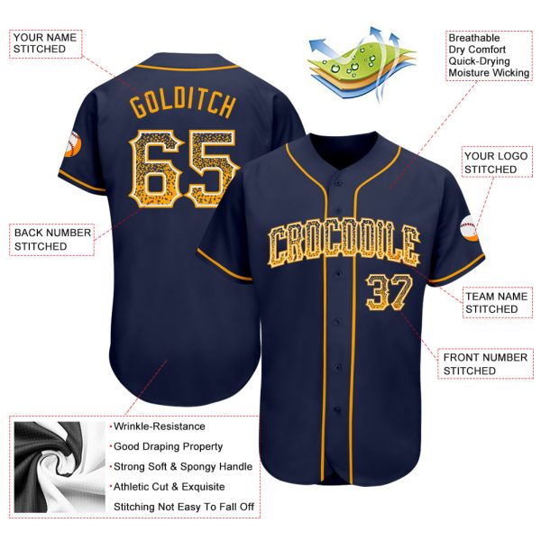 Custom Navy Gold-White Authentic Drift Fashion Baseball Jersey - Image 3