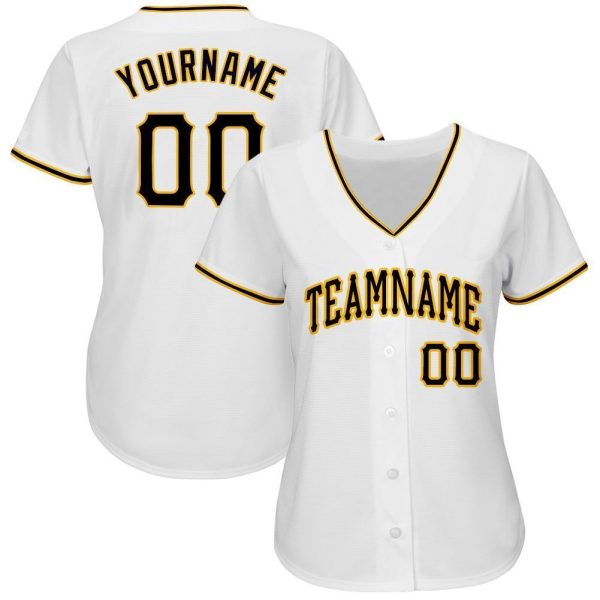 Custom White Black-Gold Baseball Jersey - Image 2